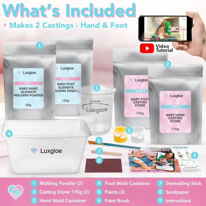 🔥 Buy 2+ Get Free shipping 🔥Luxgloe Baby Hand and Foot Casting Kit 2pc – Perfect Gift for New Parents, Baby Showers, Nursery Décor and Maternity