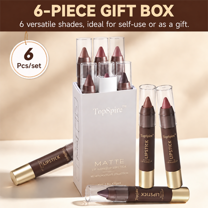 TopSpire™ 6PCS/Set Luxury Matte Lipstick – Soft Velvet Finish & All-Day Color