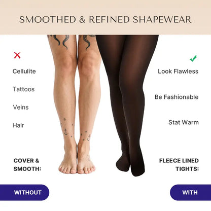 Sheer-Panel with Fleece Lined Tights Stay-Warm Tummy Control Sheer Effect Tights Bodysuit Black Basic