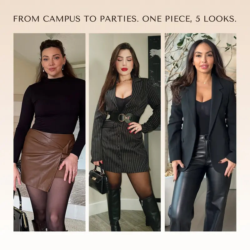 Sheer-Panel with Fleece Lined Tights Stay-Warm Tummy Control Sheer Effect Tights Bodysuit Black Basic