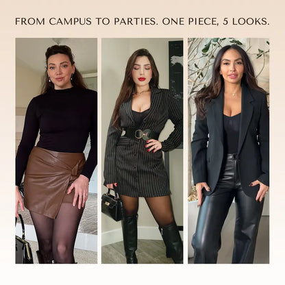 Sheer-Panel with Fleece Lined Tights Stay-Warm Tummy Control Sheer Effect Tights Bodysuit Black Basic