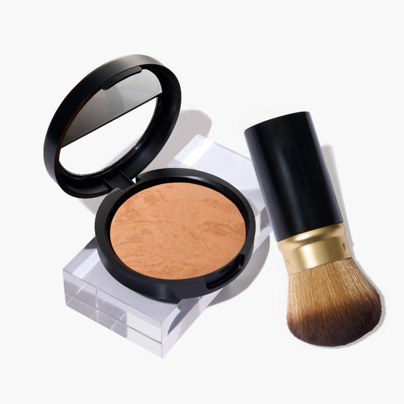 The Foundationals Kit: Natural Finish (2PC) - Powder Foundation & Makeup Brush - For Sensitive & Mature Skin